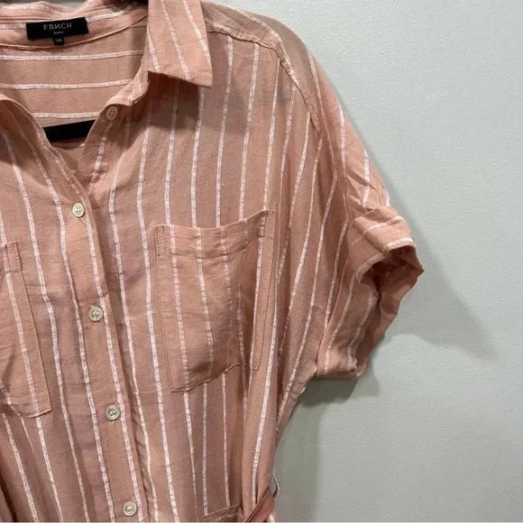 FRNCH button down linen blend striped shirt dress S/M - Picture 4 of 7